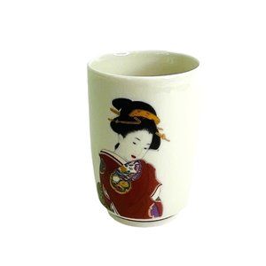 Vintage Geisha Girl Saki Tea Cup 3.25" x 2" Hand Painted Porcelain Japan